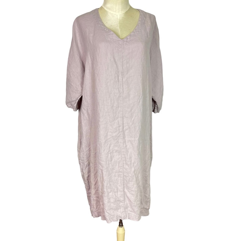 notPERFECTLINEN Mauve V-Neck Linen Shift Dress
